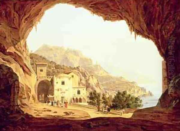 View from a Grotto over the Amalfi Coast Oil Painting by Carl Wilhelm Goetzloff