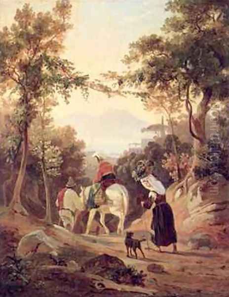 Italian Landscape with Peasants Oil Painting by Carl Wilhelm Goetzloff