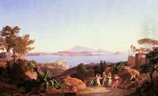 View of the Gulf of Pozzuoli with Mount Solfatara Oil Painting by Carl Wilhelm Goetzloff