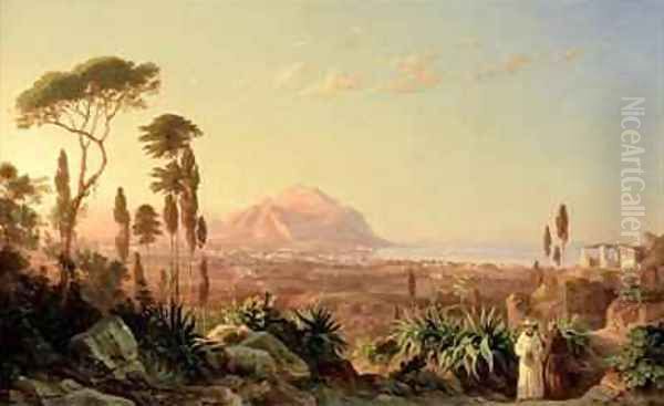 Palermo with Mount Pellegrino Oil Painting by Carl Wilhelm Goetzloff