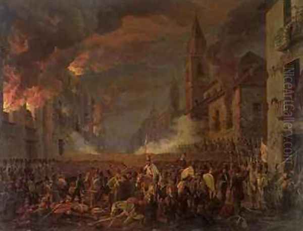 The Capture of Catania by the 4th Bern Regiment in the Night of 5th 6th April Oil Painting by Carl Wilhelm Goetzloff