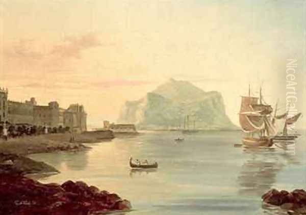 Palermo Harbour with Mount Pellegrino Oil Painting by Carl Wilhelm Goetzloff