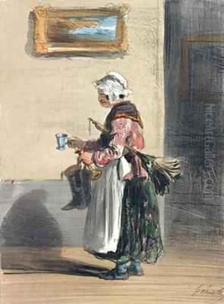 The Cleaning Lady Oil Painting by Alfred Andre Geniole