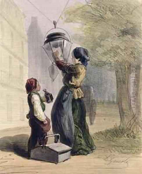 The Lamplighter Oil Painting by Alfred Andre Geniole