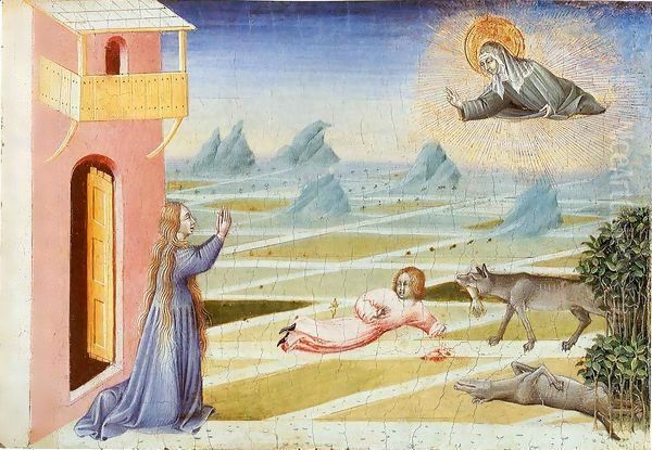 St Clare Rescuing a Child Mauled by a Wolf Oil Painting by Paolo di Grazia Giovanni di