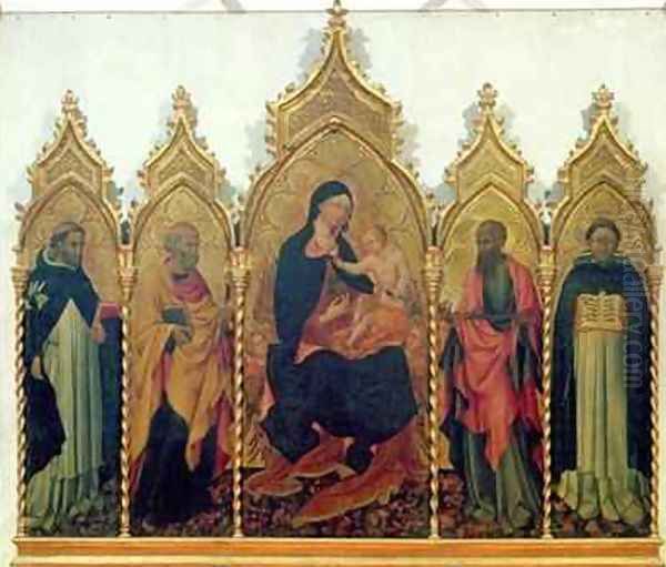 Madonna and Child with SS Dominic Peter Paul and Thomas Aquinas altarpiece Oil Painting by Paolo di Grazia Giovanni di