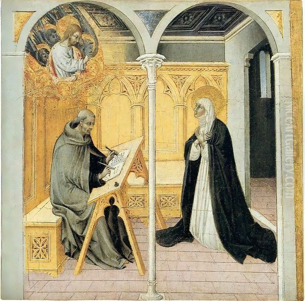 St Catherine of Siena Dictating Her Dialogues Oil Painting by Paolo di Grazia Giovanni di