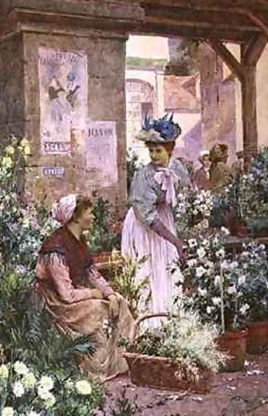 The Flower Market Boulogne Oil Painting by Arthur Augustus II Glendening