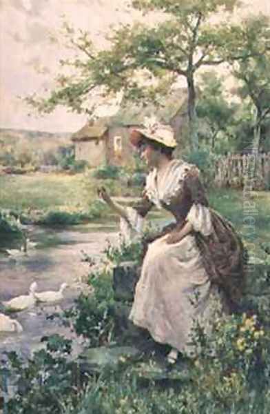 Feeding the Ducks Oil Painting by Arthur Augustus II Glendening