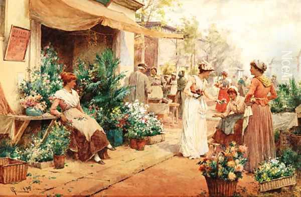 Parisienne flower market Oil Painting by Arthur Augustus II Glendening