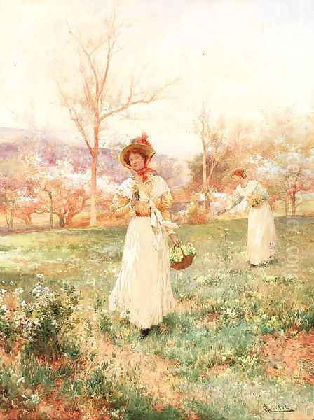 Picking flowers Oil Painting by Arthur Augustus II Glendening