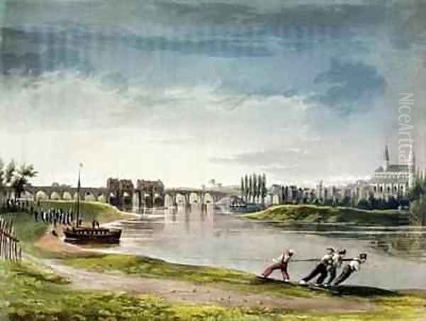 Poissy from Views on the Seine Oil Painting by John Gendall