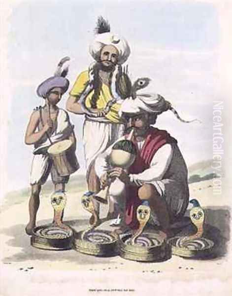 Snake Charmers near the Village of Manupar Oil Painting by Gold, Charles Emilius