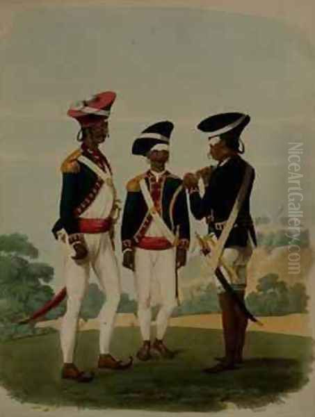 Officers and Private of the Gurcasear Corps Madras Oil Painting by Gold, Charles Emilius