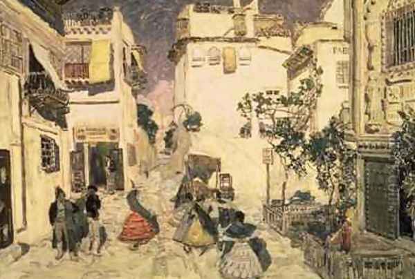 A Street in Seville sketch for the stage set for Bizets opera Carmen Oil Painting by Aleksandr Jakovlevic Golovin