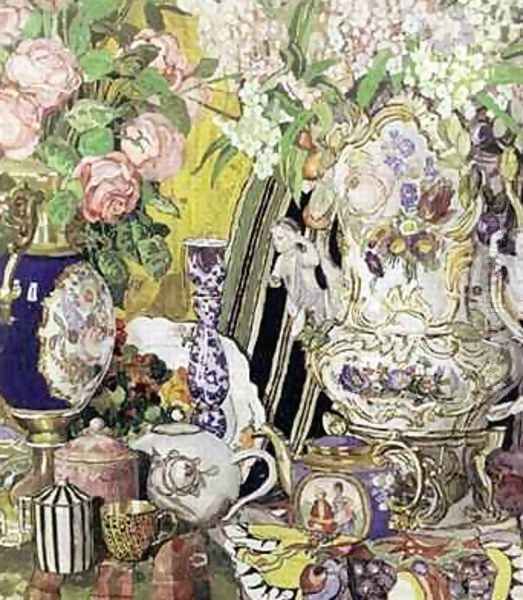 Porcelain and Flowers Oil Painting by Aleksandr Jakovlevic Golovin