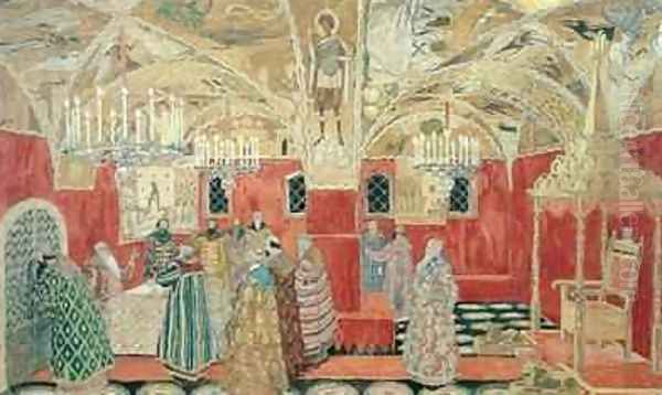 In the Kremlin scene from the opera Boris Godunov Oil Painting by Aleksandr Jakovlevic Golovin