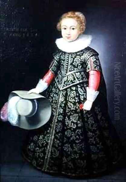 Portrait of a small boy aged two and a half Oil Painting by Wybrand Simonsz. de Geest