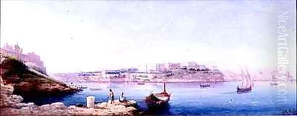 Valletta Harbour Oil Painting by Luigi Maria Galea