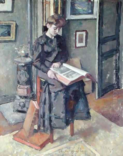 Girl Reading a Book Oil Painting by Charles Francois Prosper Guerin