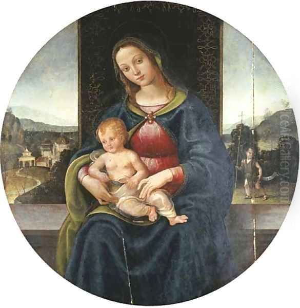 The Madonna and Child, the Infant Saint John the Baptist in a landscape with a town beyond Oil Painting by Raffaellino del Garbo