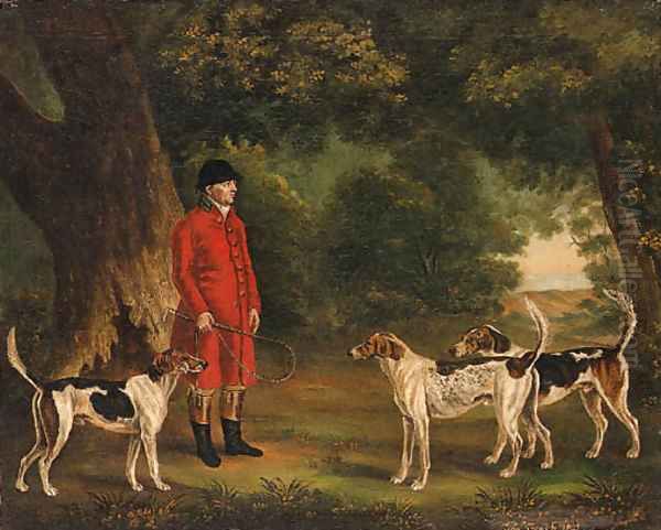 Portrait of Thomas Sebright with Hounds of the New Forest Hunt, in a wooded landscape Oil Painting by Thomas Gooch