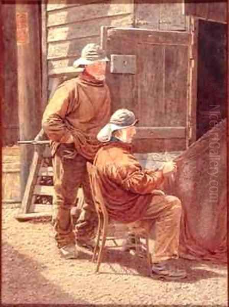 Mending the Nets Hastings Oil Painting by William Biscombe Gardner