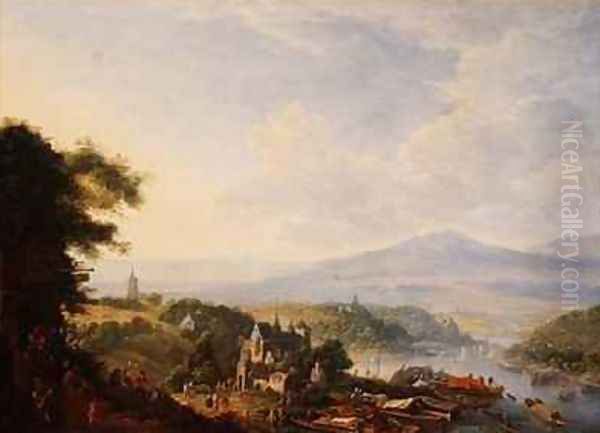 View on the Rhine near Cologne Oil Painting by Jan the Elder Griffier