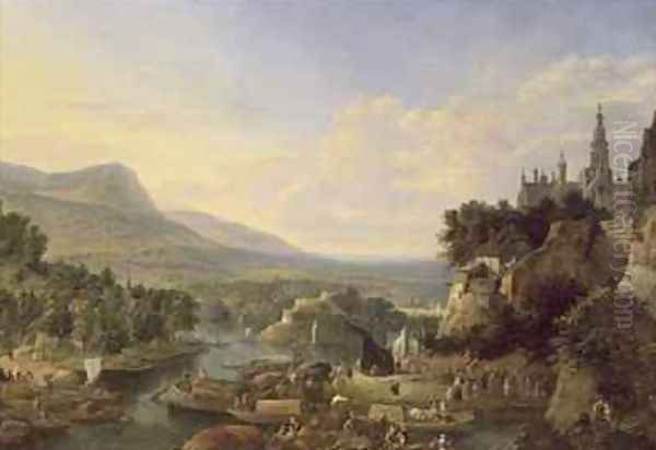 Loading Barges on the Rhine Oil Painting by Jan the Elder Griffier