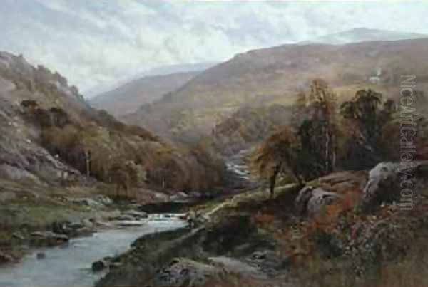 A Fisherman by a Highland Stream Oil Painting by Alfred Augustus I Glendenning