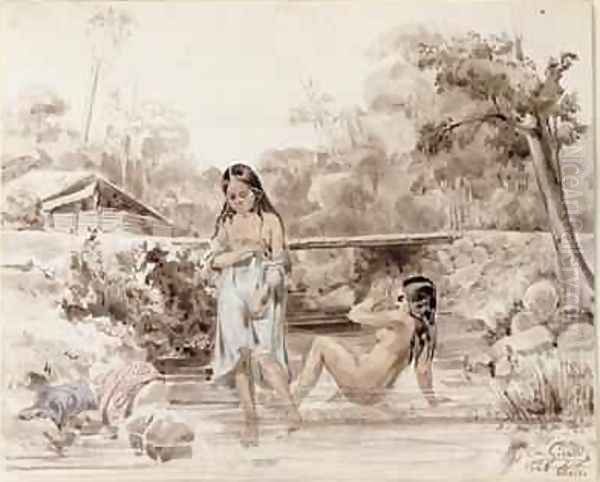 Tahitians Bathing Oil Painting by Charles Giraud