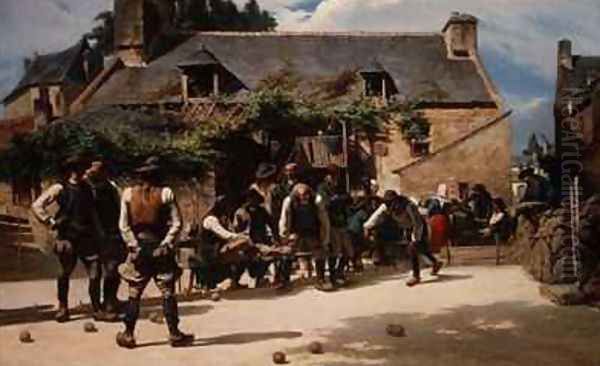 The Game of Boules at Pont Aven Oil Painting by Charles Giraud