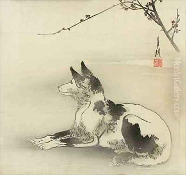 Black and white dog Oil Painting by Ogata Gekko