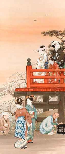 Cherry blossom Viewing at Kiyomizu Hall in Ueno Oil Painting by Ogata Gekko