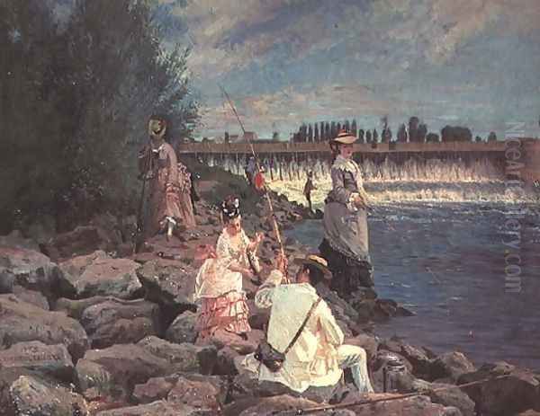 Fishing on the Seine Oil Painting by Gabriel Guay