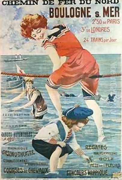 Poster advertising the seaside resort of Boulogne sur Mer Oil Painting by Henri (Boulanger) Gray