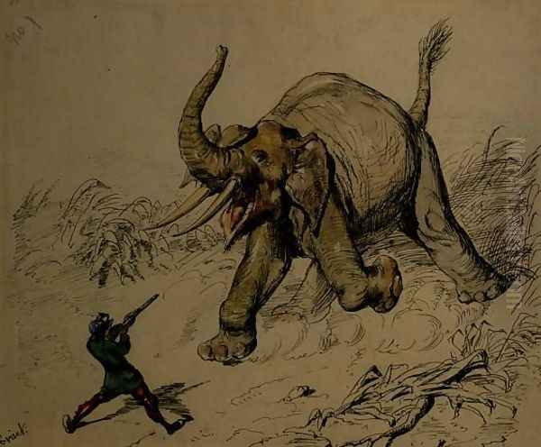 Elephant Shoot Oil Painting by Ernest Henry Griset