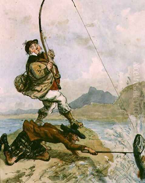 Mr Lovejoys Holiday Trip to the Highlands Salmon Trout Fishing Oil Painting by Ernest Henry Griset