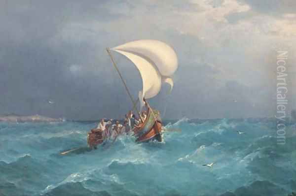 A Gozo boat in St. Paul's Bay, Malta Oil Painting by Girolamo Gianni