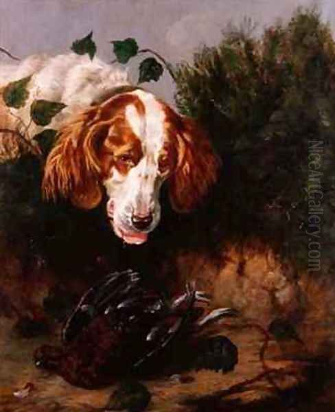 Just Shot Spaniel with a Dead Grouse Oil Painting by Colin Graeme