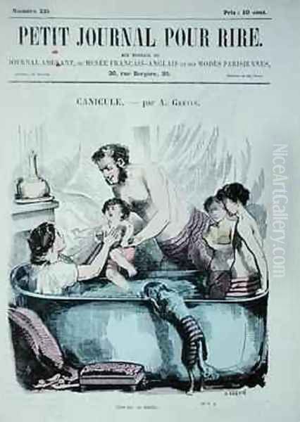 Scorching Heat The Family Bath Oil Painting by Alfred Grevin