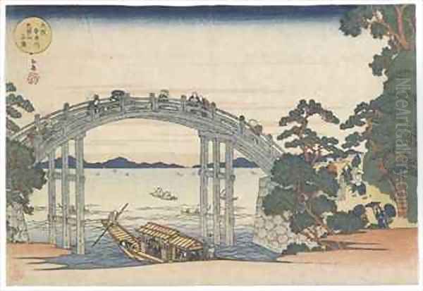 Stone Bridge over the Aji River at Mount Tenpo Edo period Oil Painting by Yashima Gakutei