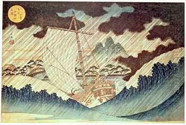 Sudden rain on Mount Tempo Oil Painting by Yashima Gakutei