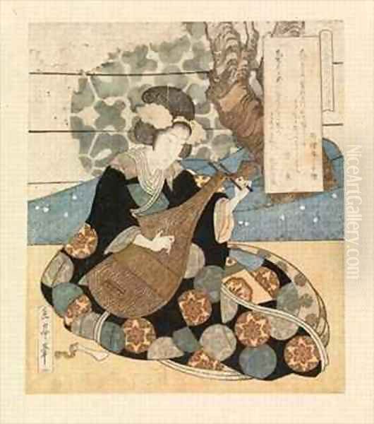 Lady playing an instrument Oil Painting by Yashima Gakutei