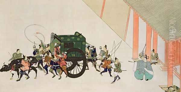 An Emperor Fleeing a Palace Disguised as a Woman in Carriage Oil Painting by Gukei, Sumiyoshi Hirozumi