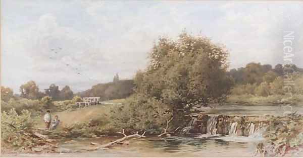 Anglers by a weir Oil Painting by William W. Gosling