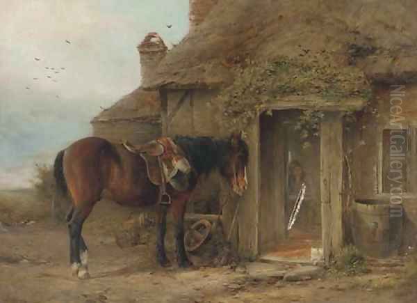 A pony before a cottage Oil Painting by William W. Gosling