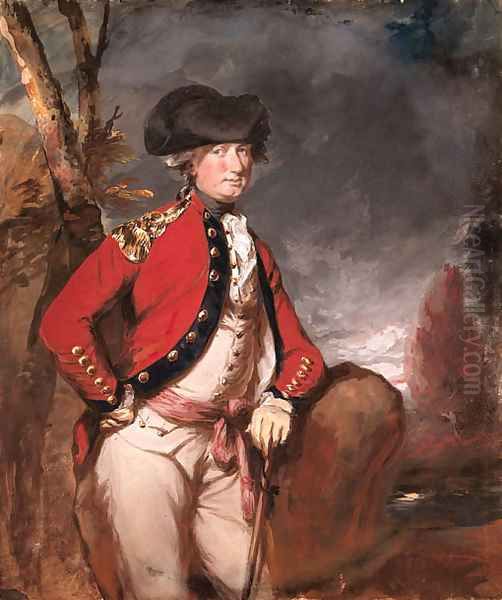 Portrait of Charles, 1st Marquis Cornwallis (1738-1805), three-quarter-length, in uniform, holding a cane in his left hand, in a landscape Oil Painting by Daniel Gardner