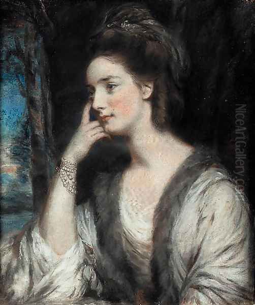 Portrait of Lady Watkin Williams-Wynn, half-length, looking to the left, in a white dress and a fur-trimmed stole Oil Painting by Daniel Gardner