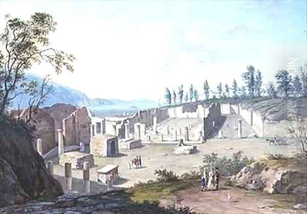 Grand Tourists at the Ruins of Pozzuoli near Naples Oil Painting by Saviero Xavier della Gatta